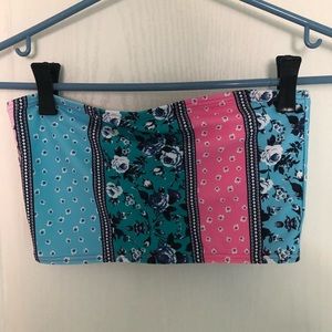 Kulani Kinis Striped Floral Bandeau Bikini Top in Teal Pink Blue